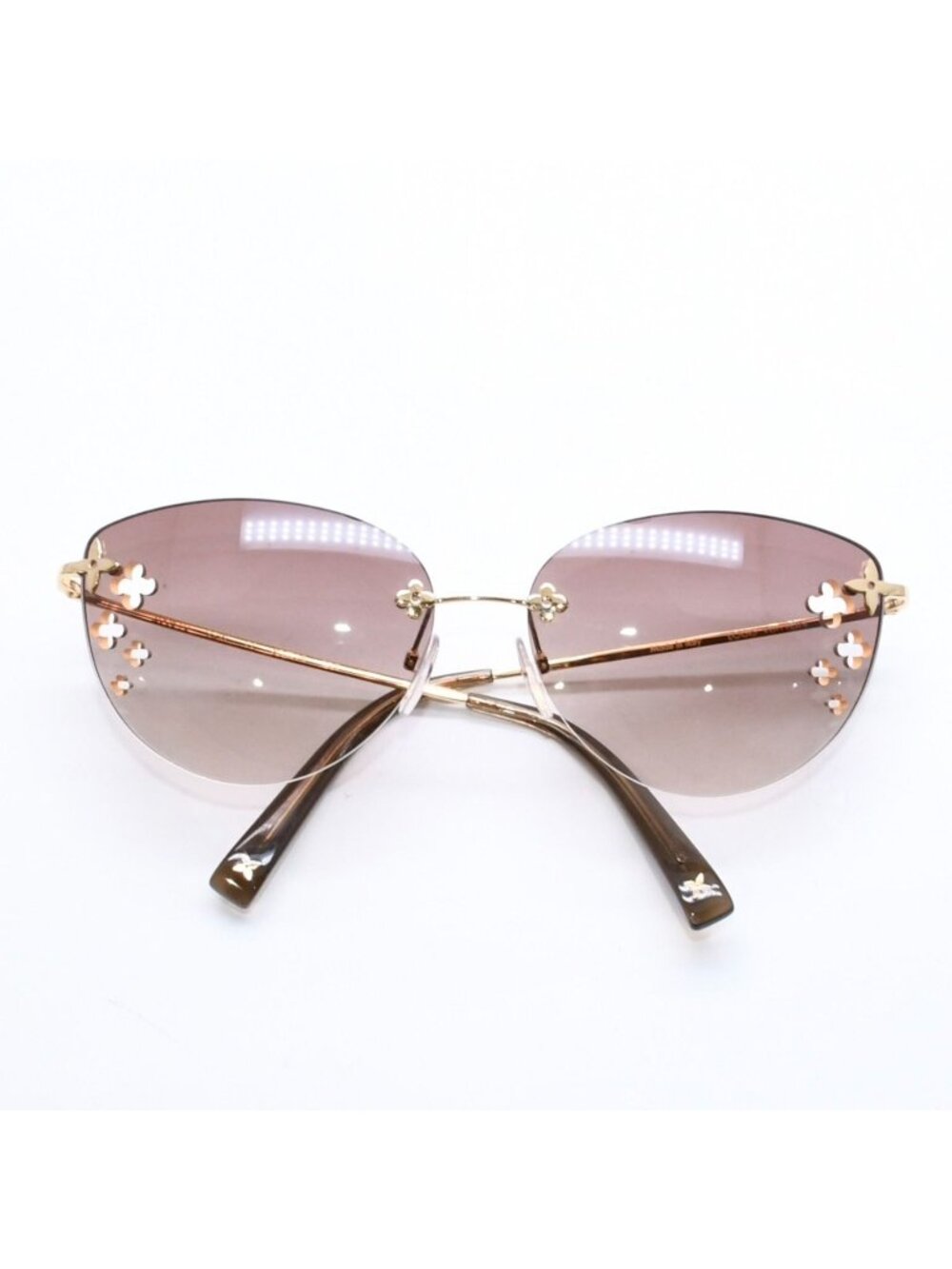 Louis Vuitton Desmayo Cat Eye Rimless Sunglasses Brown Monogram Flower Gold